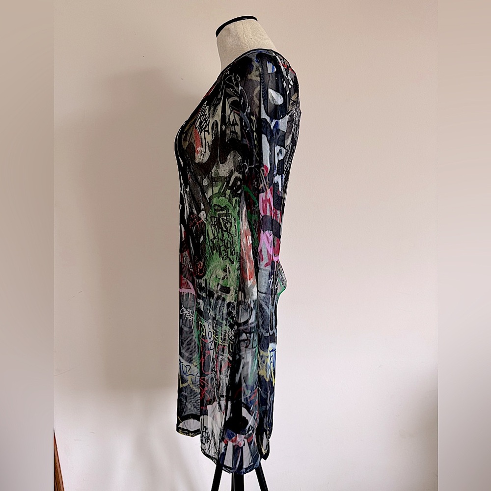 CURRENT MOOD DOLLS KILL Graffiti Long Sleeve Sheer Midi Dress XL NEW WITH TAG - Picture 2 of 4